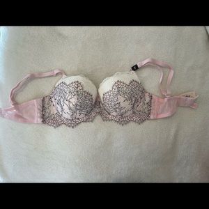 Pink and white perfect condition 34D bra with rhinestones